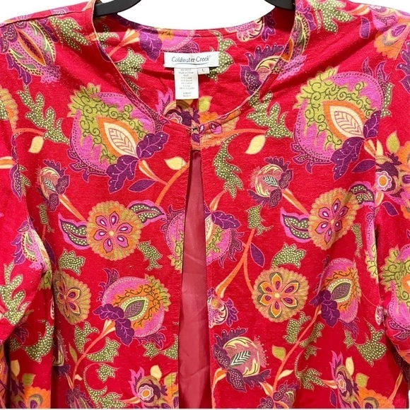 Coldwater Creek Linen Blend Fully Lined Red Floral Jacket Sz L - Picture 2 of 8